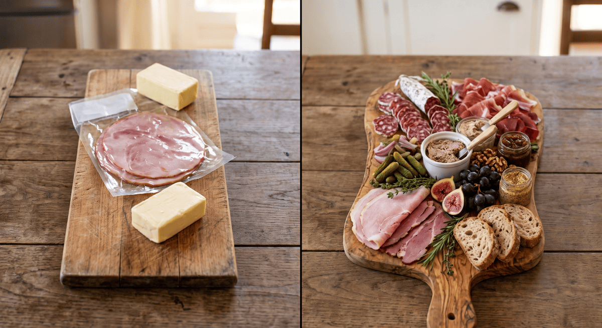 Planche de charcuterie avant après