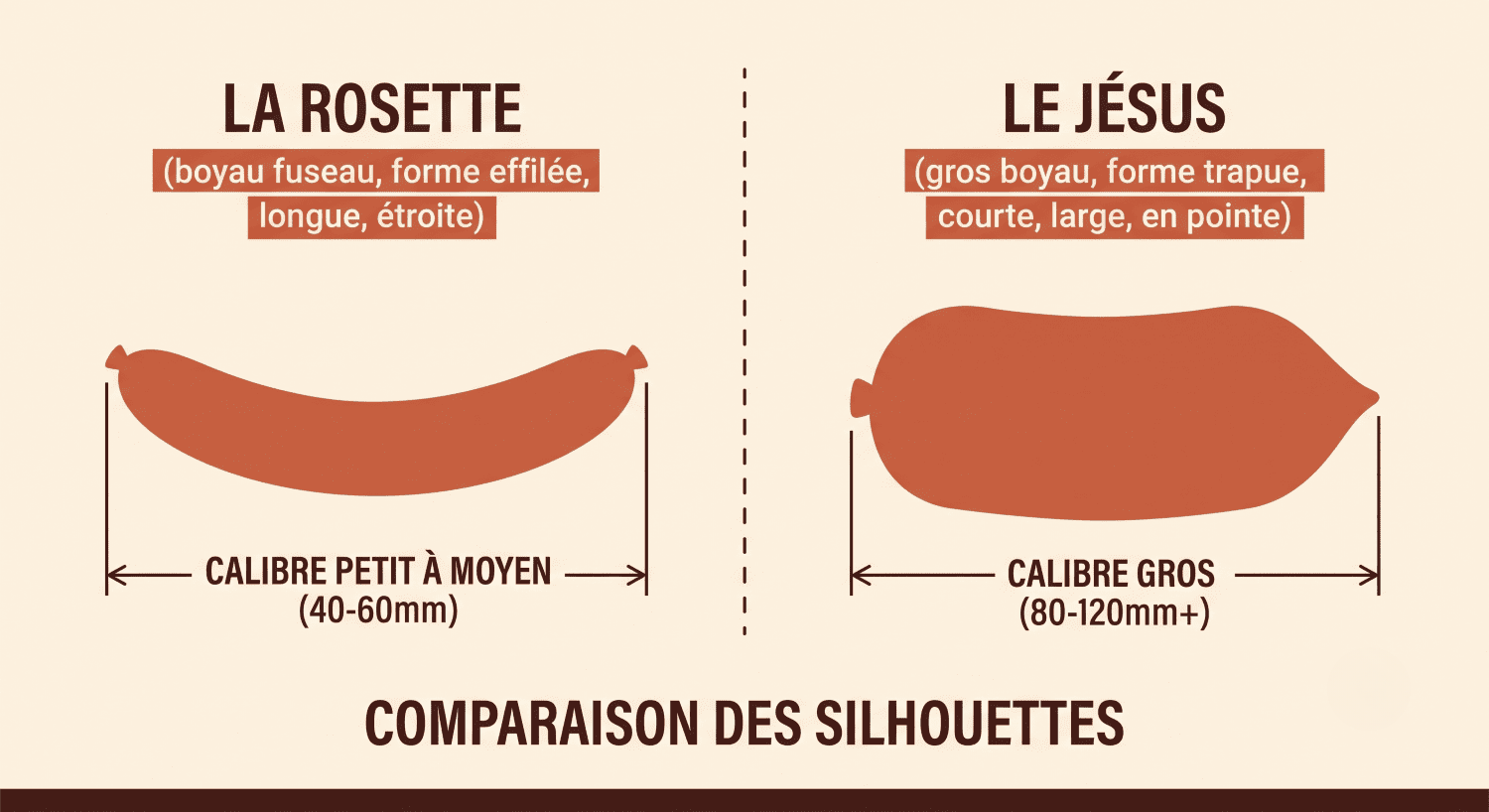 formes de saucisson selon le boyau utilisé.