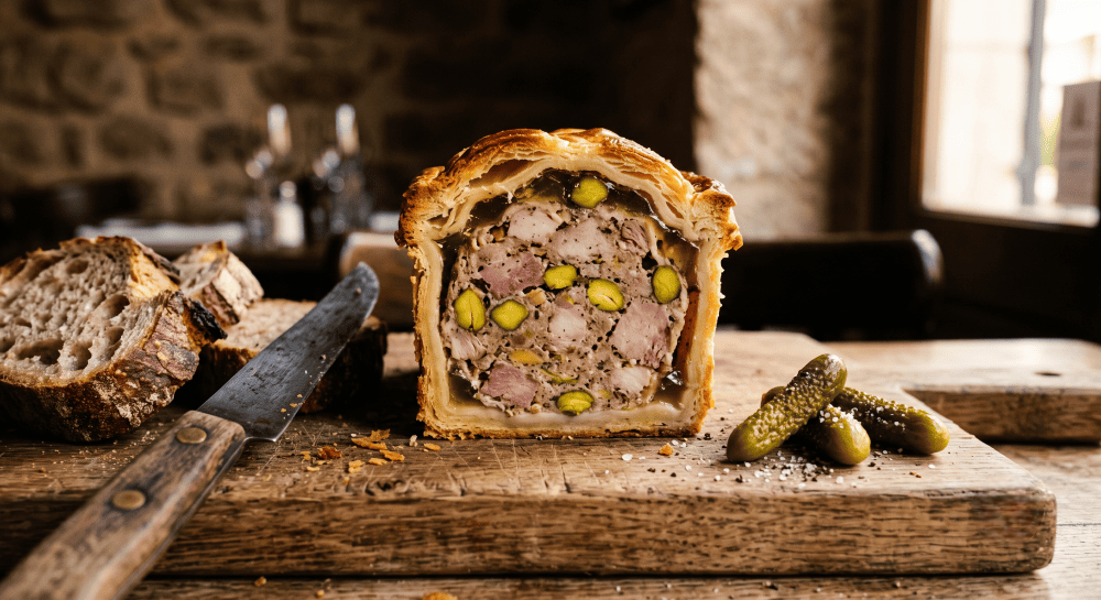 : photographie culinaire d'une tranche de pâté.