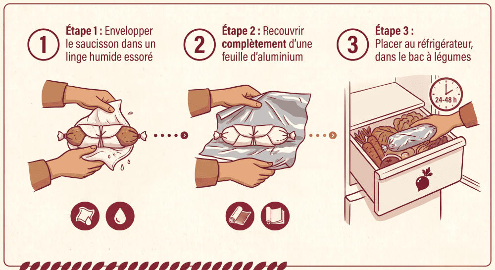 La méthode du torchon humide pour le saucisson en 3 étapes.